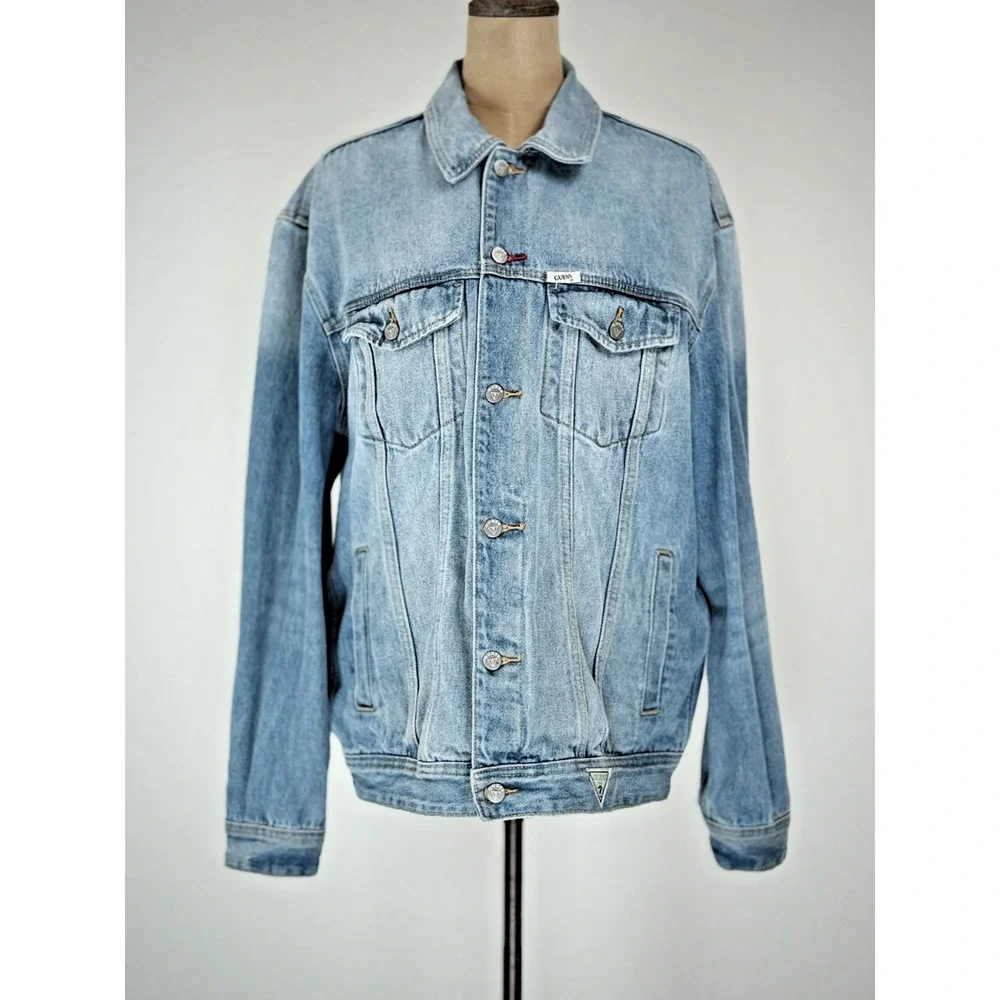 Vintage 90's GUESS Jeans Denim Jacket UNISEX LARGE #0099 - Picture 2 of 12